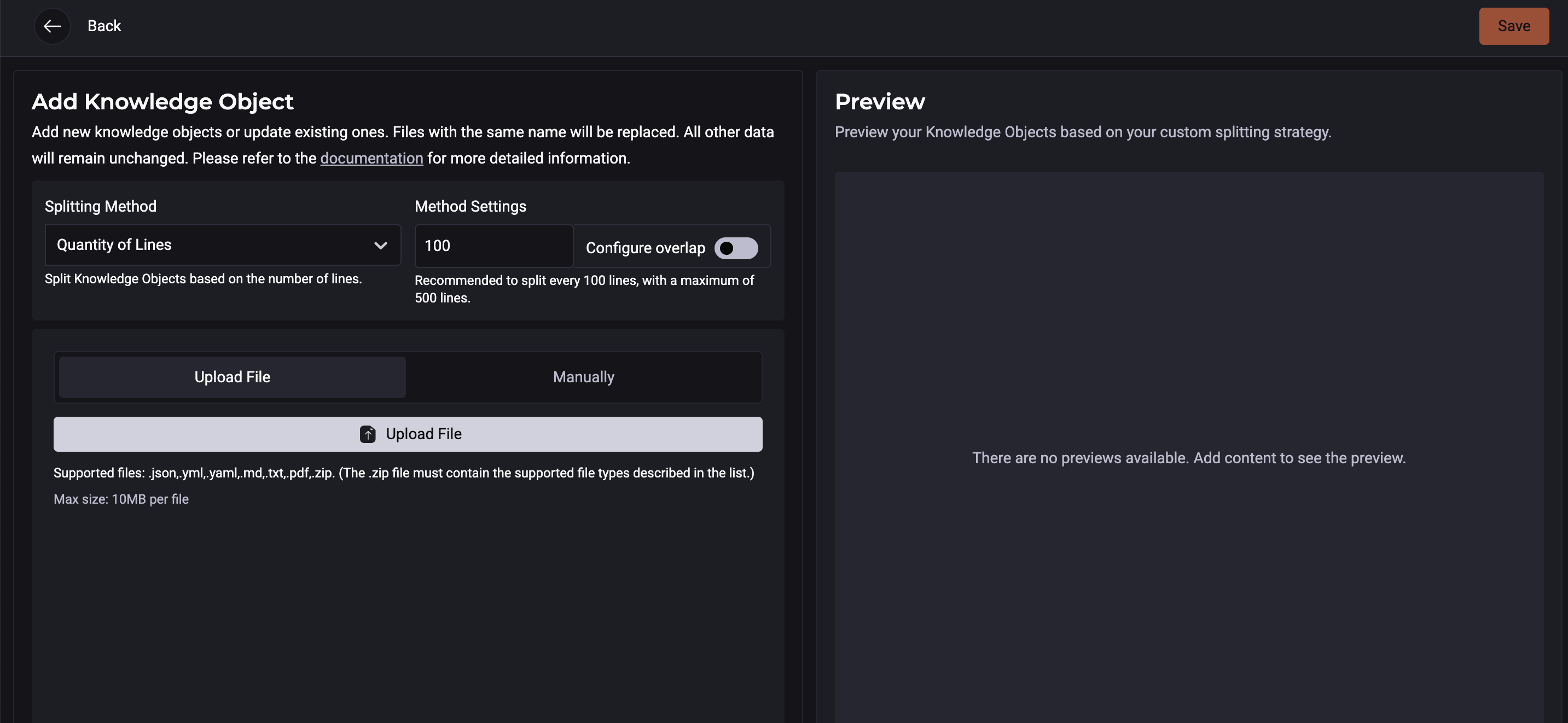 Image of Create Knowledge Source API. The name, slug identification and description fields. Then the create button
