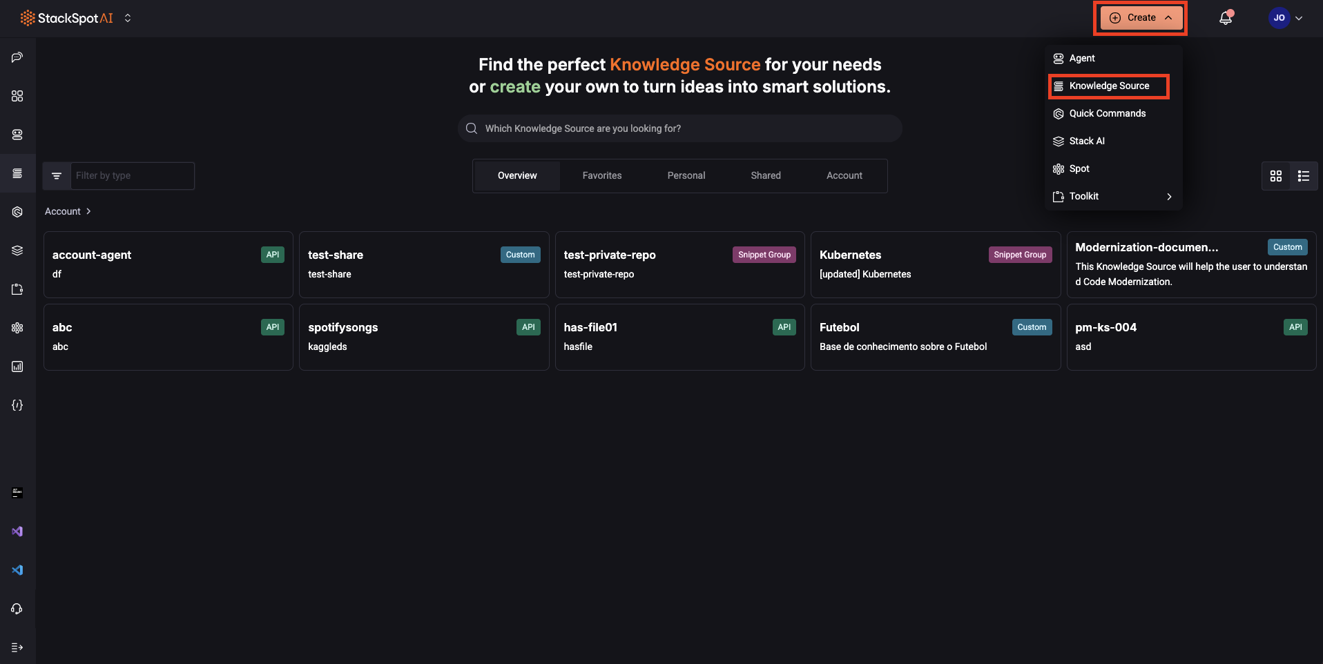 Image on how to create a Knowledge Source on StackSpot AI platform