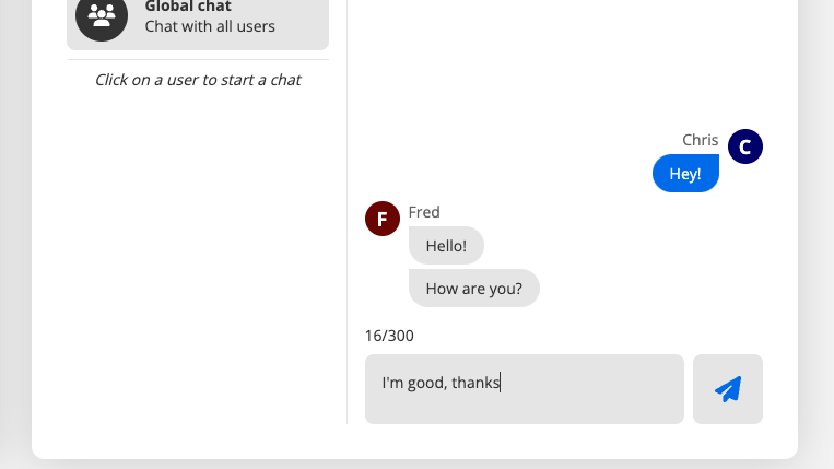 Screenshot of chat project on desktop