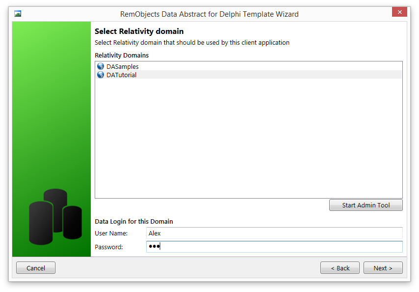 New Project Wizard - Domain Selection.