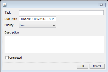 The completed dialog for editing tasks