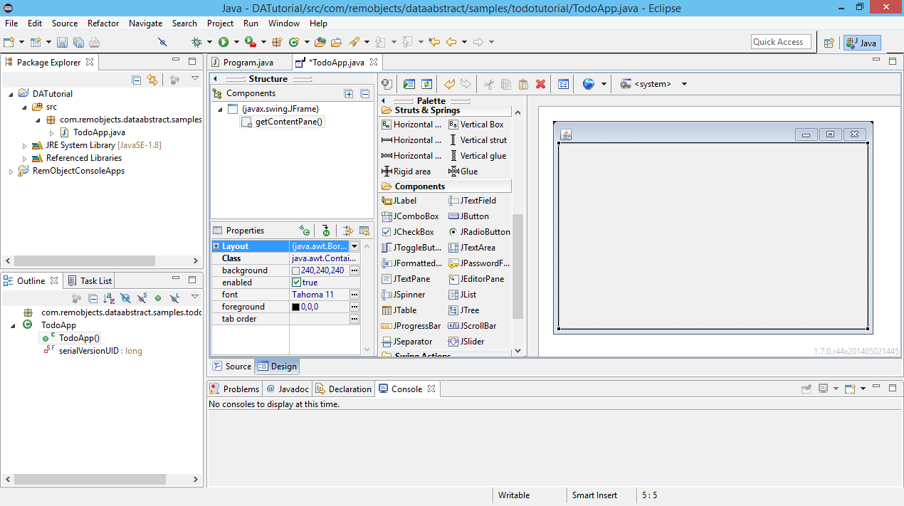 Our new Application open in Design mode