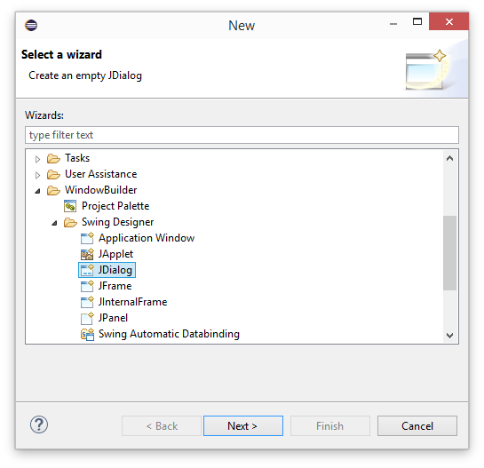 Select JDialog under Swing Designer