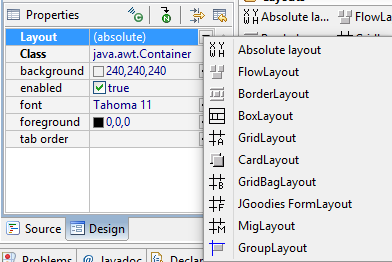 Set the content pane's layout to Absolute