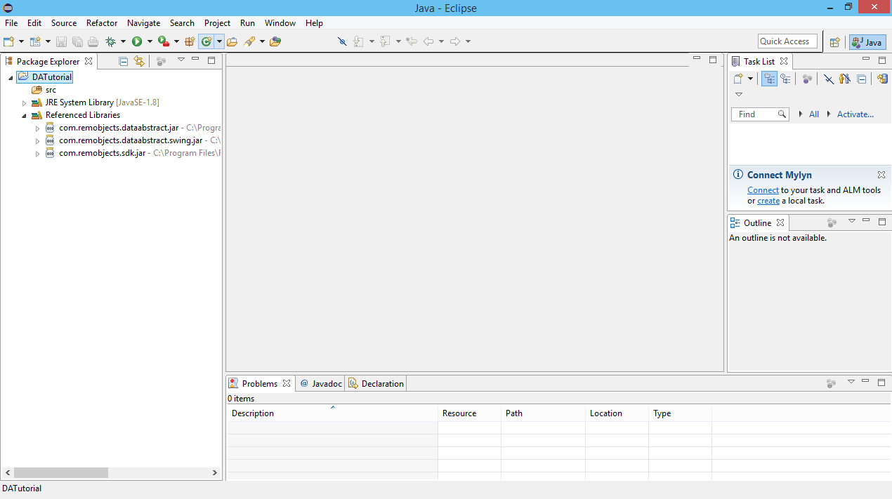 DATutorial Project open in Eclipse Workbench