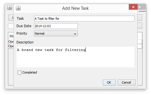 Running app showing the EditTaskDialog to add a new task