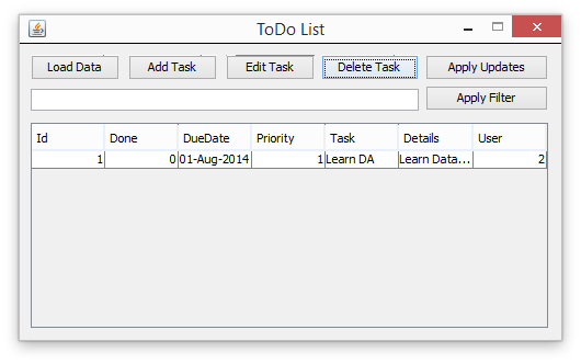 The app showing the raw data retrieved from the server