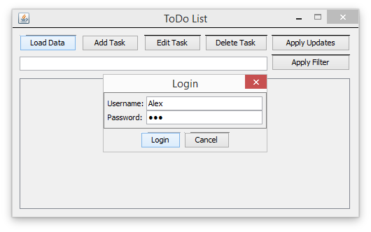 App displaying login dialog