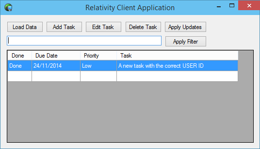 The app running with no filtering occuring
