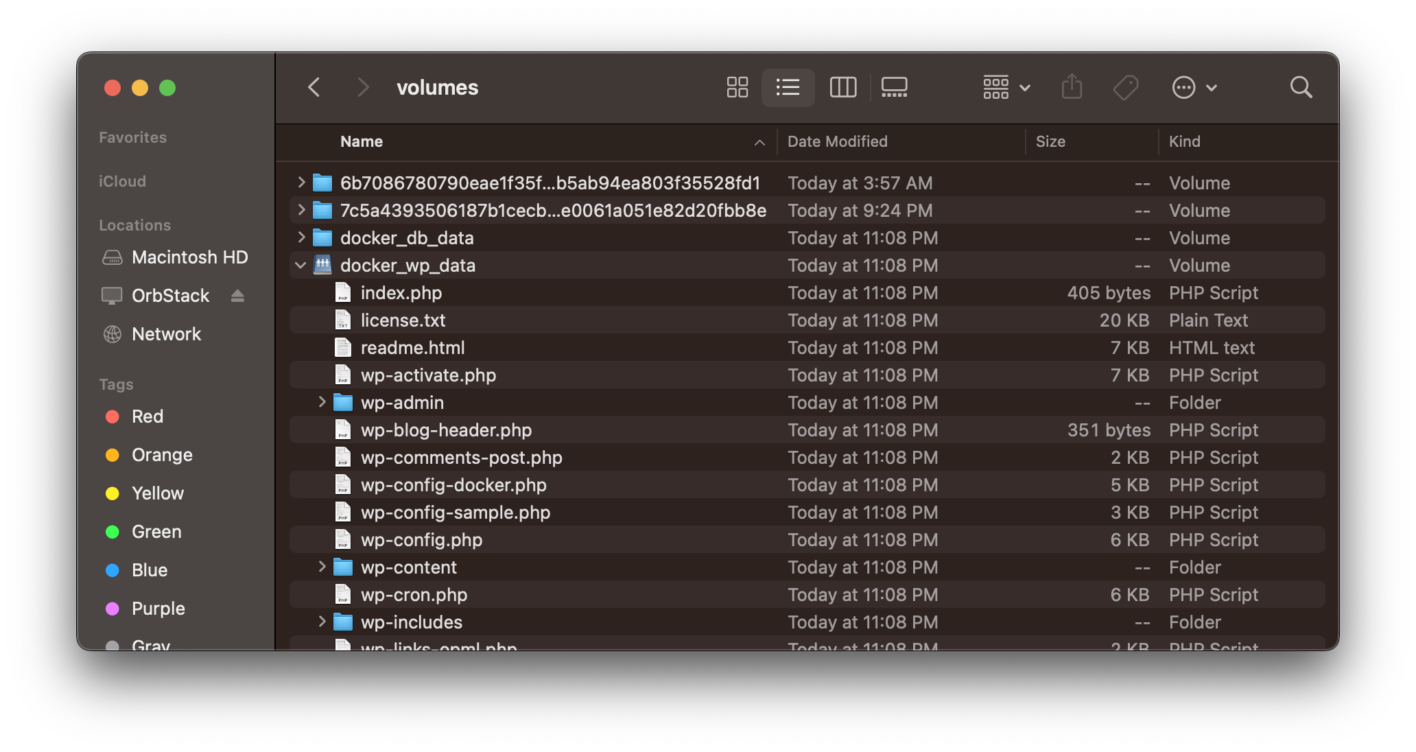 OrbStack tab in Finder
