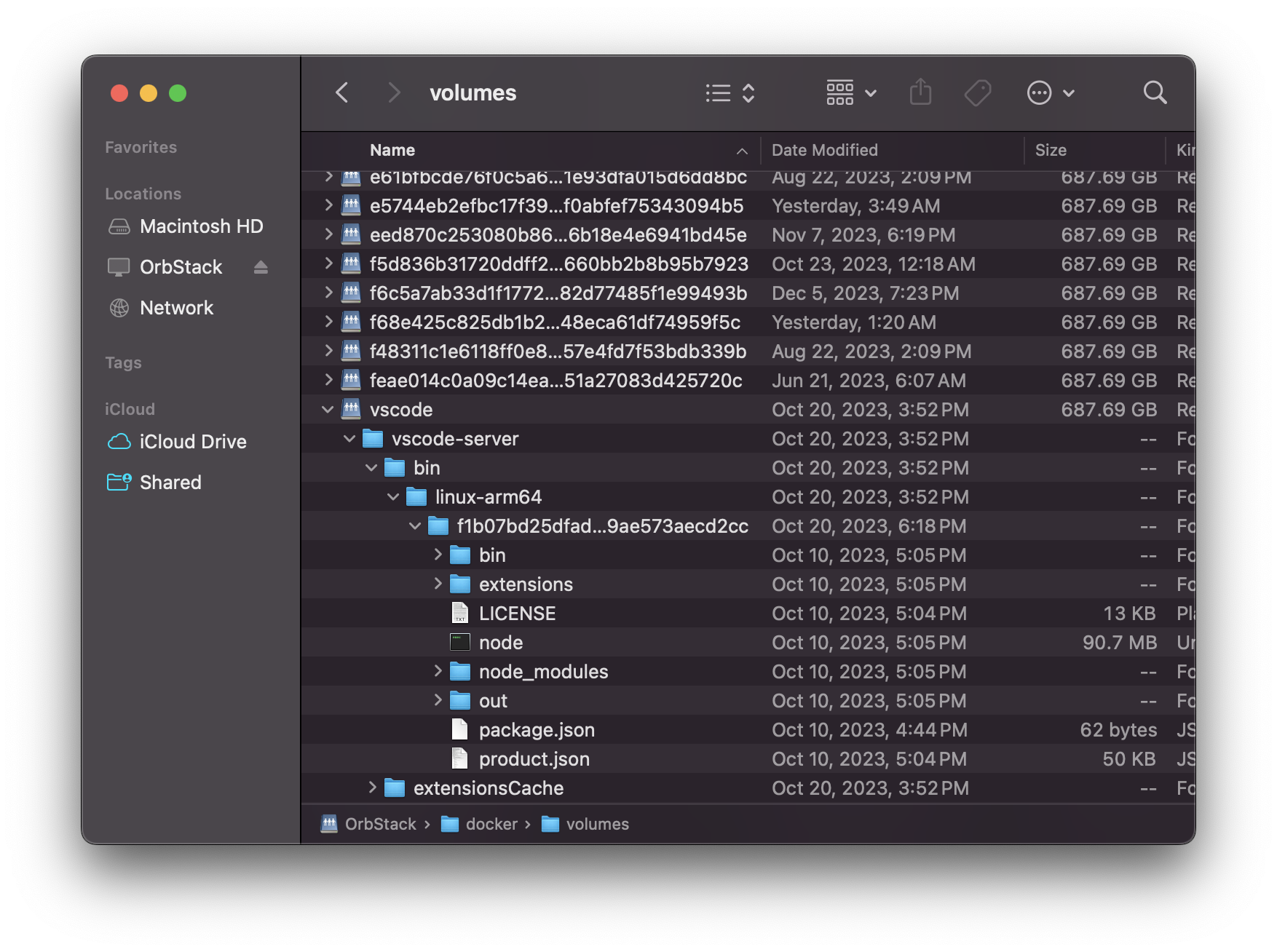 Volume files in Finder