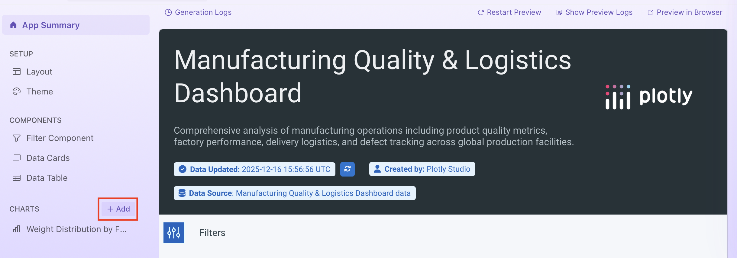 Add chart from sidebar