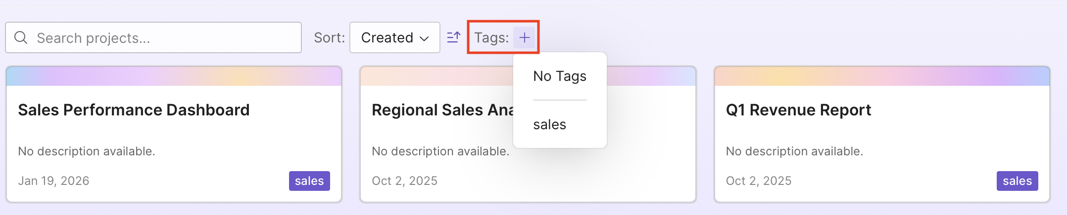 Filtering projects by tag