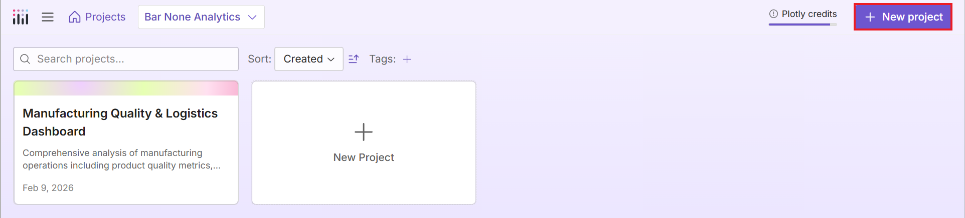 New Project button on the Projects page