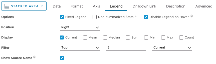 Screenshot of chart options, with Legend selected.