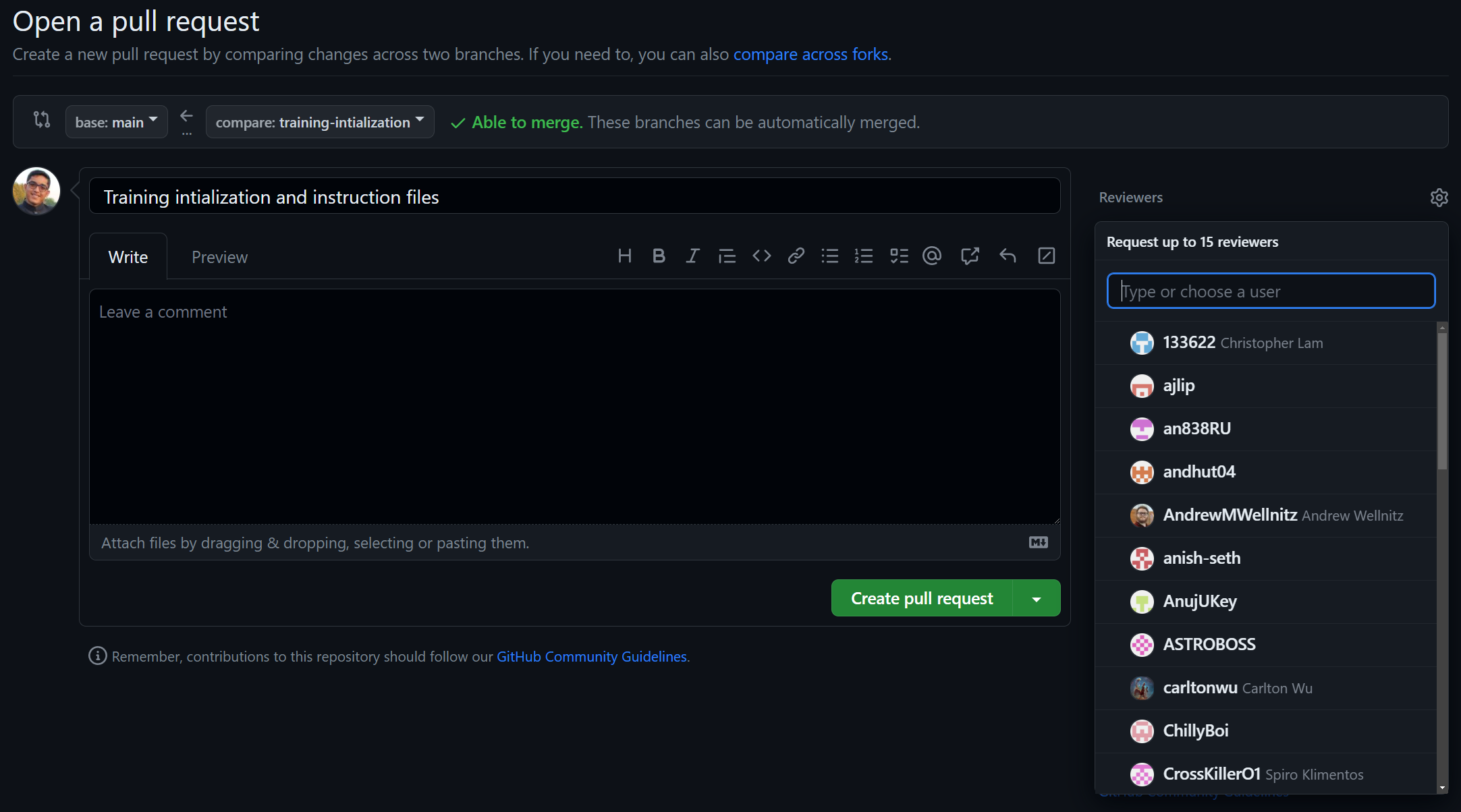 Create Pull Request Error Displaying Image!