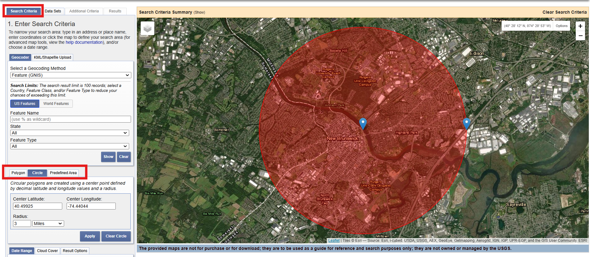 USGS Search Location Error Displaying Image!