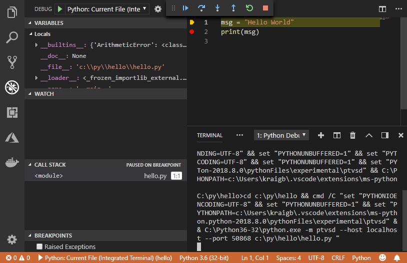 Debugging step 1 - stop on entry
