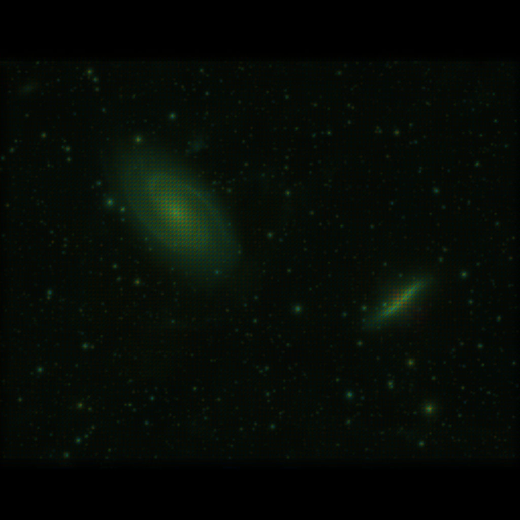 M81-M82 Reconstruction from 32 simulated bayered dithered camera images Without Subpixel Normalization