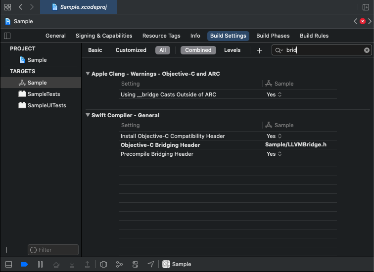 Objective-C Bridging Header Setting