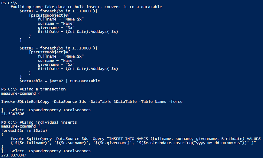Insert large quantities of data quickly
