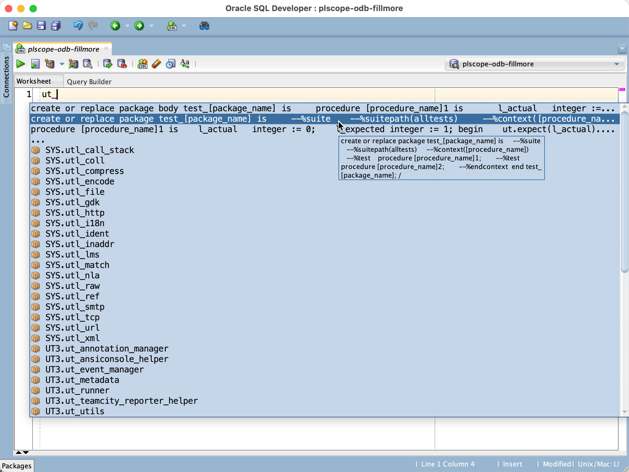 Generate utPLSQL test
