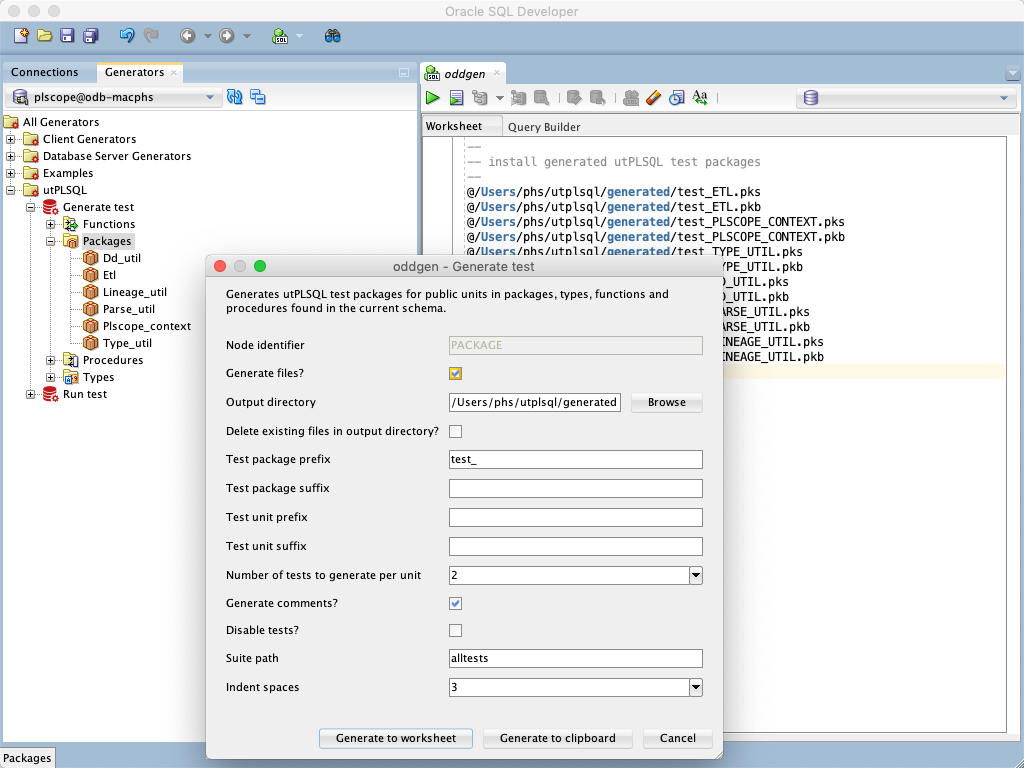 Generate utPLSQL test