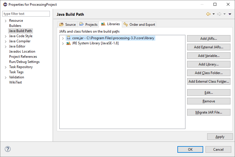 Eclipse classpath containing Processing
