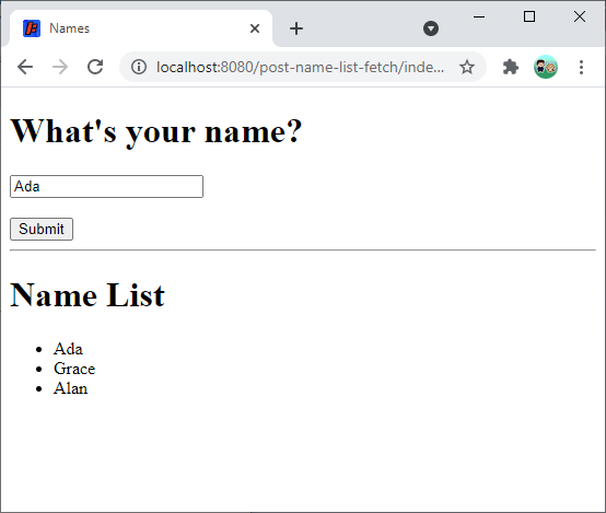 form and fetched results