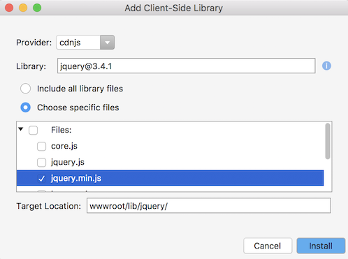 Add Client-Side Library dialog select files Add Client-Side Library dialog select files