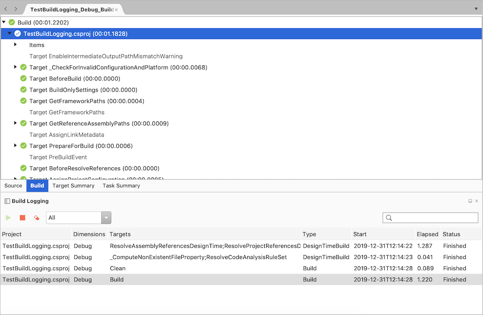 Build Logging window and BinLog tree view Build Logging window and BinLog tree view