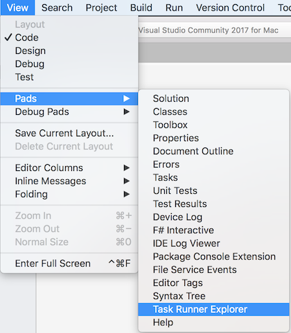 View Task Runner Explorer menu View Task Runner Explorer menu