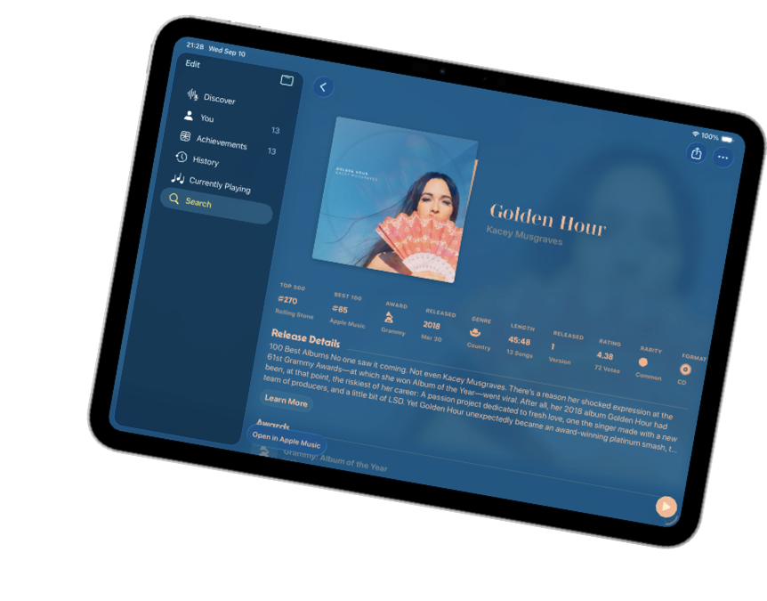 NowPlaying app showcasing song details on iPad
