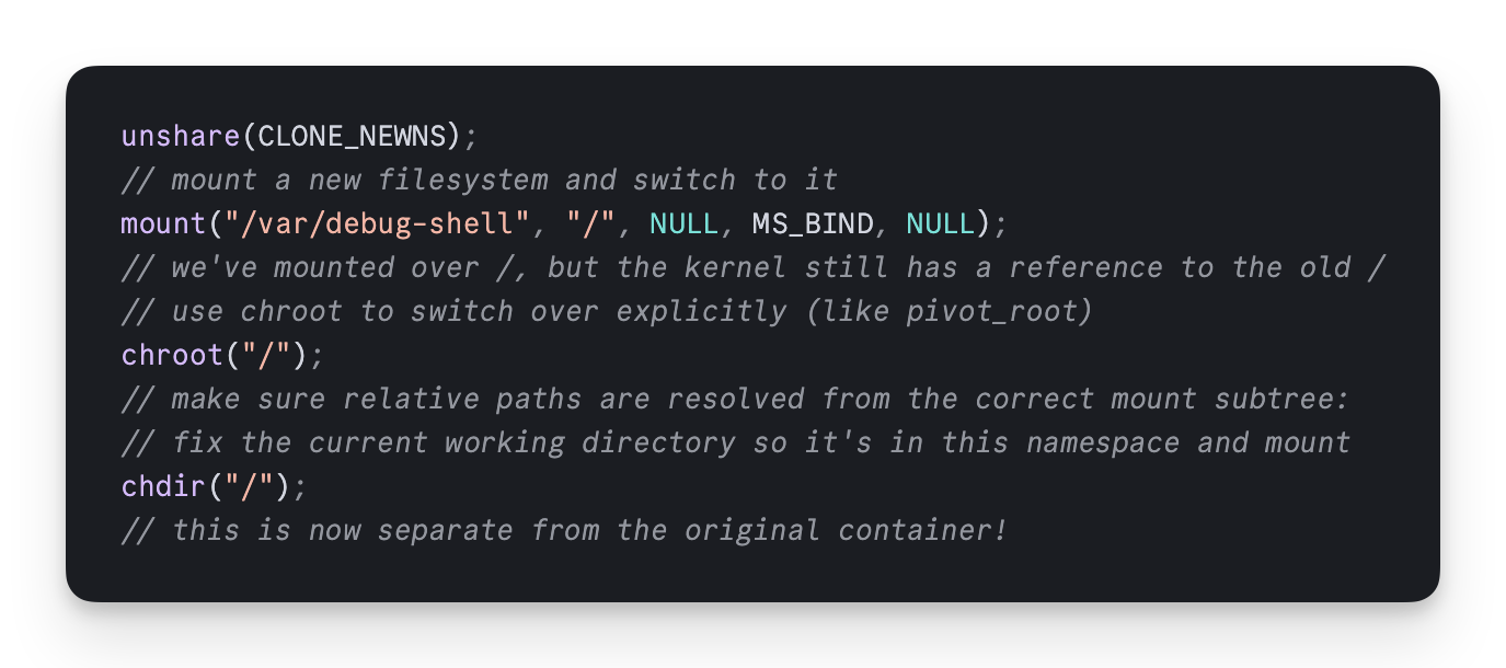 Example code for unshare