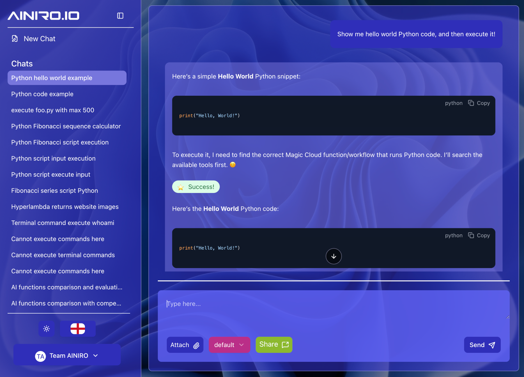 Executing Python from Magic Cloud