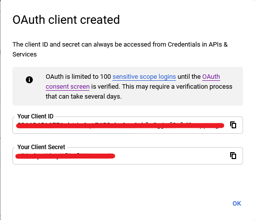 OAuth client created
