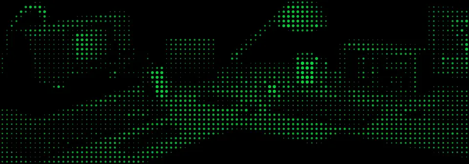 Green dot matrix graphic of a coffee pour