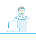 イラスト:レジ打ちをするスタッフ