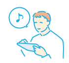 イラスト:笑顔でタブレットを操作する人