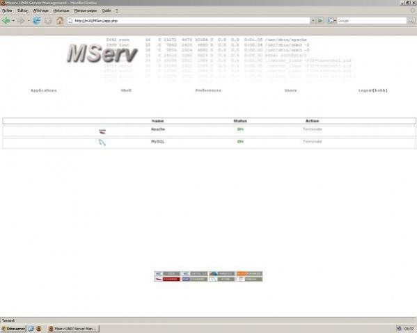 Web-based server administration tool 0.0.1 Screenshot