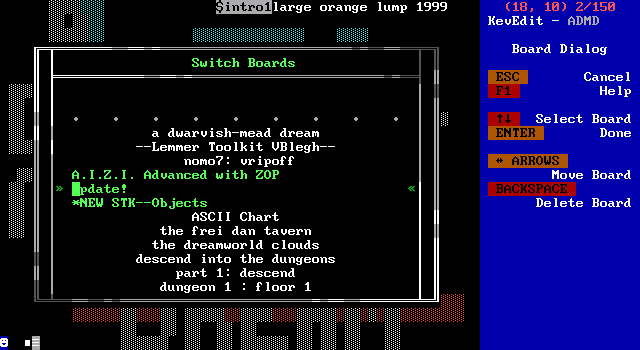 KevEdit navigates a world with the Board Selector