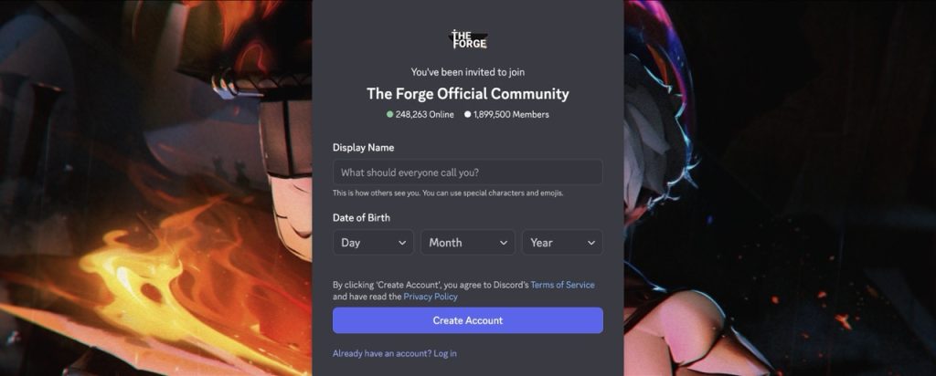 Discord invite section of The Forge