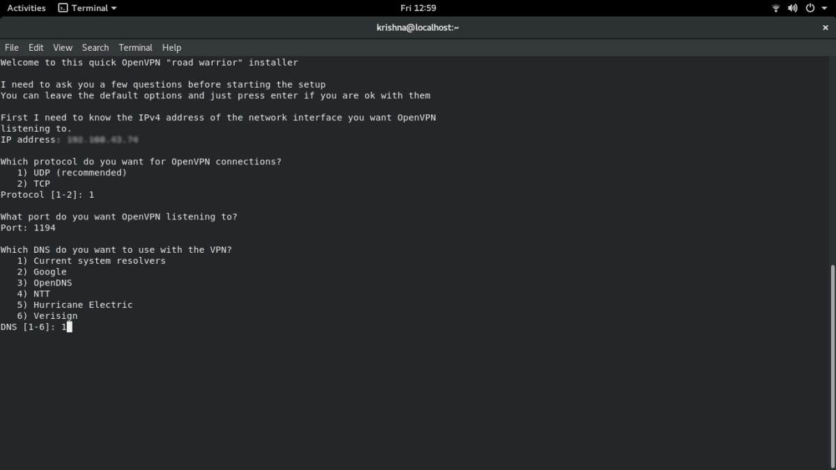 OpenVPN Setup - Running install.sh script