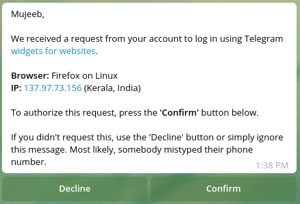 Telegram Access confirmation