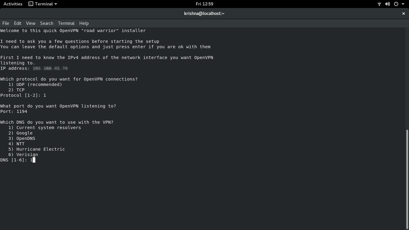 OpenVPN Setup - Running install.sh script