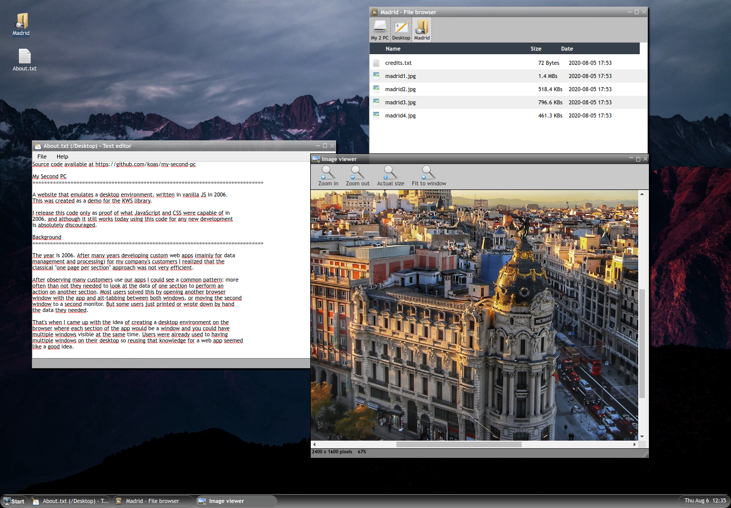 Text editor, file explorer and image viewer Text editor, file explorer and image viewer