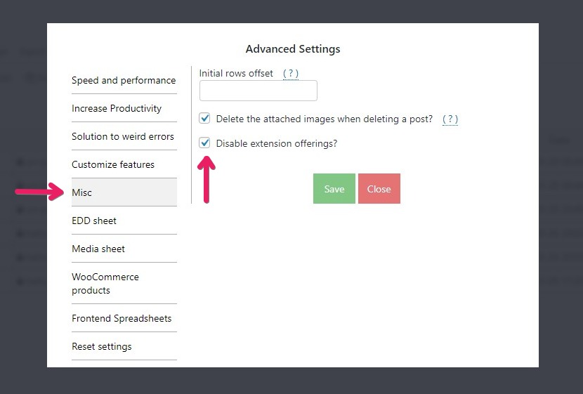 Disable extension offerings