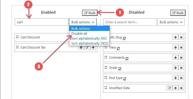 columns manager disable bulk