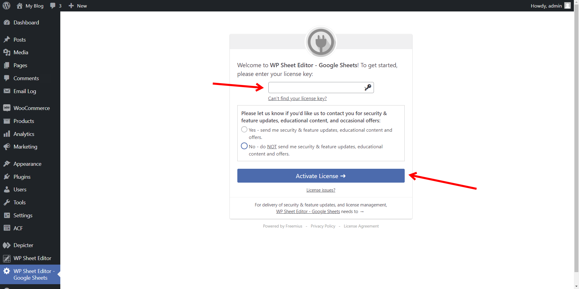 WP Sheet Editor - Google Sheets Sync: Activate license
