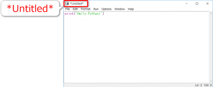 IDLEのEditorウィンドウで変更が保存されていない